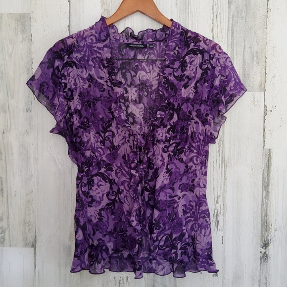 Notations Tops - Purple tie-front top with ruffles